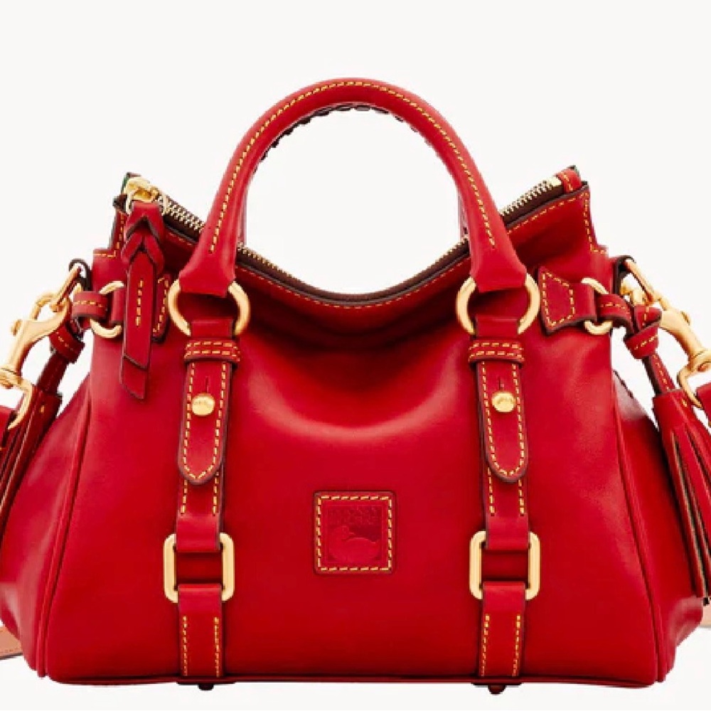 Dooney & Bourke Red Leather Florentine Satchel with Gold Hardware